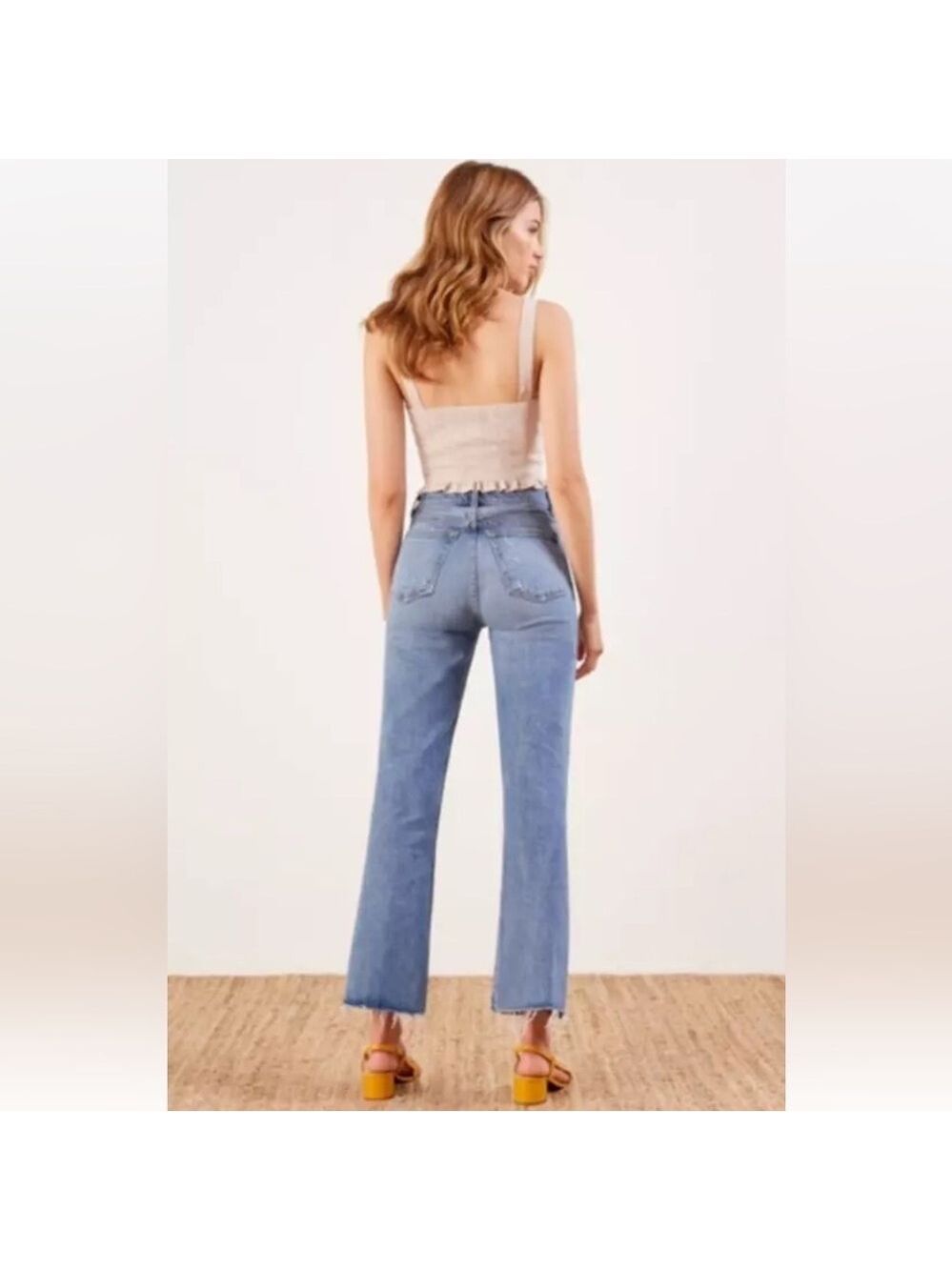Reformation Cropped Flood Jeans Distressed Raw Hem in Olympic Wash Sz 30 - Picture 3 of 16